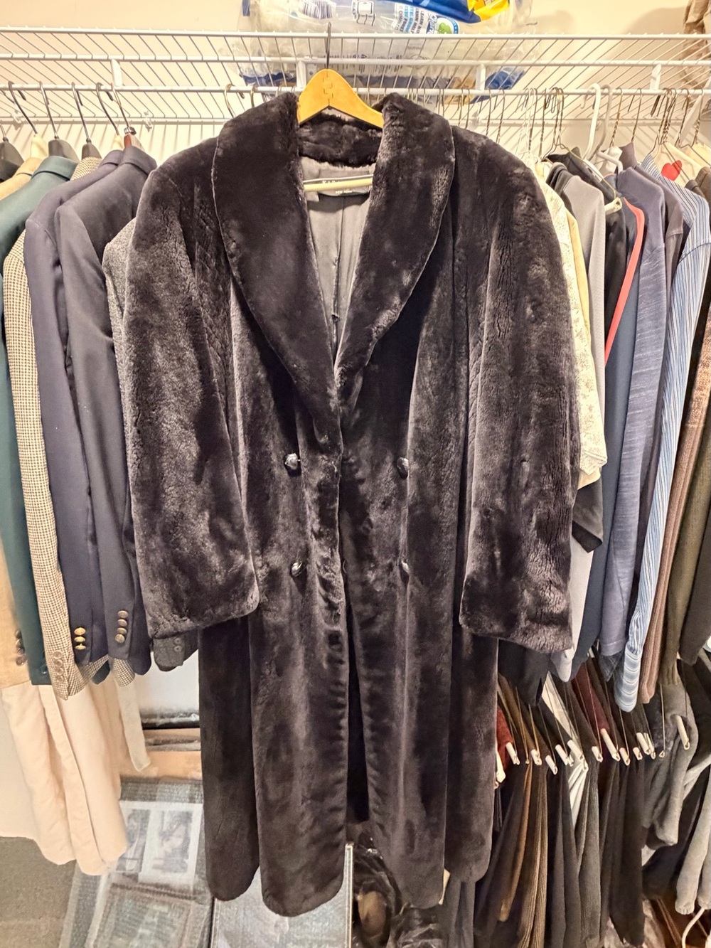 Luxurious Black Fur Long Coat